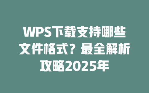 WPS下载支持哪些文件格式？最全解析攻略2025年 二