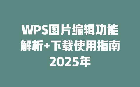 WPS图片编辑功能解析+下载使用指南2025年 二