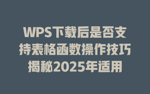 WPS下载后是否支持表格函数操作技巧揭秘2025年适用 二