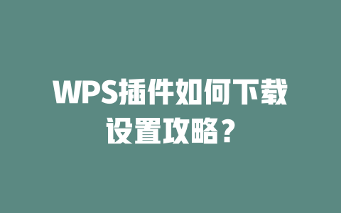 WPS插件如何下载设置攻略? 二