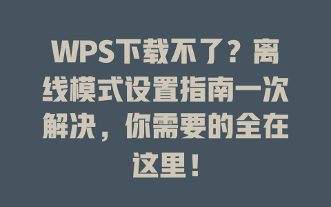 WPS下载不了？离线模式设置指南一次解决，你需要的全在这里！ 二