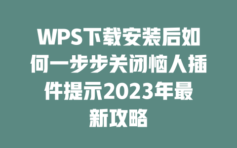 WPS下载安装后如何一步步关闭恼人插件提示2023年最新攻略 二