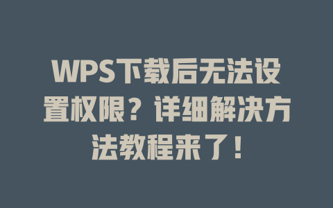 WPS下载后无法设置权限?详细解决方法教程来了! 二