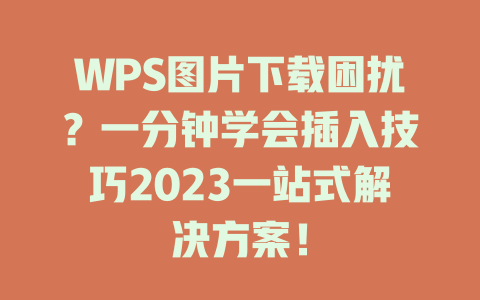 WPS图片下载困扰?一分钟学会插入技巧2023一站式解决方案! 二