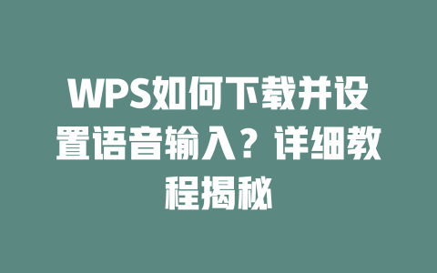 WPS如何下载并设置语音输入?详细教程揭秘 二