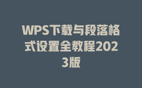 WPS下载与段落格式设置全教程2023版 二