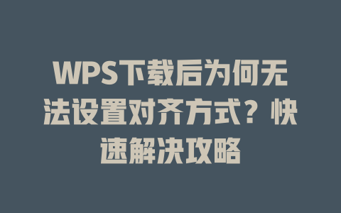 WPS下载后为何无法设置对齐方式？快速解决攻略 二
