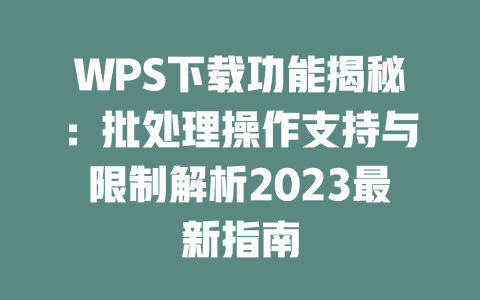 WPS下载功能揭秘：批处理操作支持与限制解析2023最新指南 二
