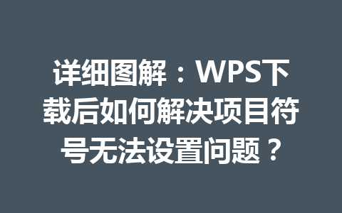 详细图解：WPS下载后如何解决项目符号无法设置问题？ 二