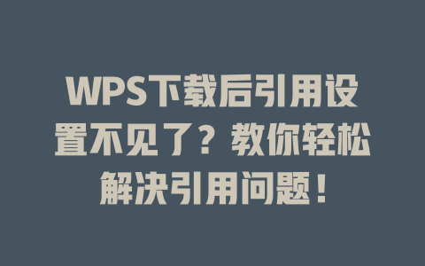 WPS下载后引用设置不见了？教你轻松解决引用问题！ 二